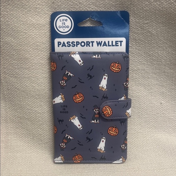 Life Is Good Handbags - Life Is Good Ghost and Pumpkin Passport Wallet - Gray and Orange-Halloween Trave